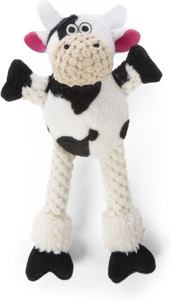 GoDog Checkers Skinny Cow Squeaker Dog Toy, White