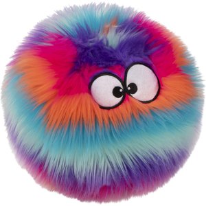 GoDog Furballz Chew Guard Squeaky Plush Dog Toy, Large, Bright Rainbow