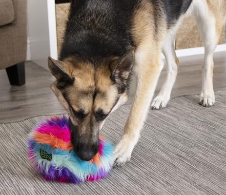 Show full view: GoDog Furballz Chew Guard Squeaky Plush Dog Toy, Large, Bright Rainbow slide 2 of 11