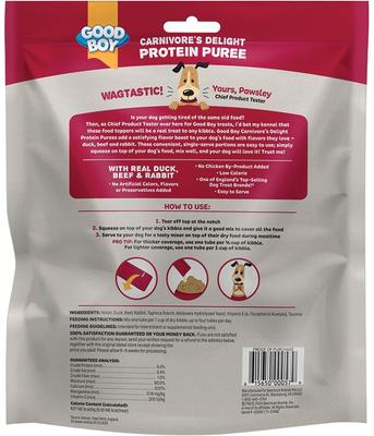 Show full view: Good Boy Carnivore's Delight Duck, Beef, & Rabbit Puree Dog Food Topper, 30 count slide 3 of 10