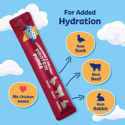 Show full view: Good Boy Carnivore's Delight Duck, Beef, & Rabbit Puree Dog Food Topper, 30 count slide 4 of 10