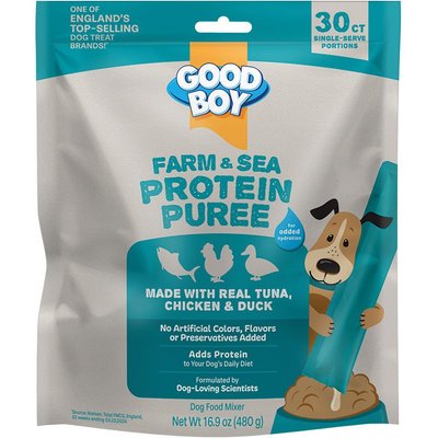 Good Boy Good Boy Farm & Sea Tuna, Chicken, & Duck Puree Dog Food Topper, 30 count
