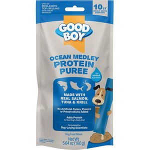 Good Boy Ocean Medley Salmon, Tuna, & Krill Puree Dog Food Topper, 10 count