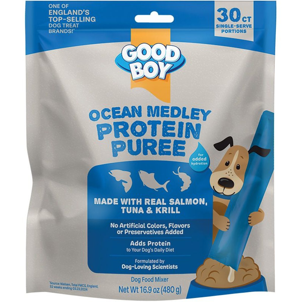 Good Boy Ocean Medley Salmon, Tuna, & Krill Puree Dog Food Topper, 30 count