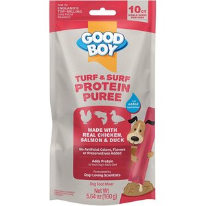 Good Boy Turf & Surf Chicken, Salmon, & Duck Puree Dog Food Topper, 10 count