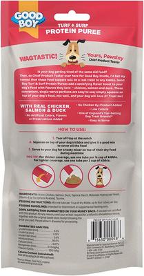 Show full view: Good Boy Turf & Surf Chicken, Salmon, & Duck Puree Dog Food Topper, 10 count slide 3 of 11