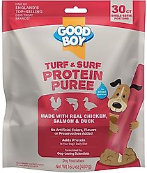 Good Boy Turf & Surf Chicken, Salmon, & Duck Puree Dog Food Topper, 30 count
