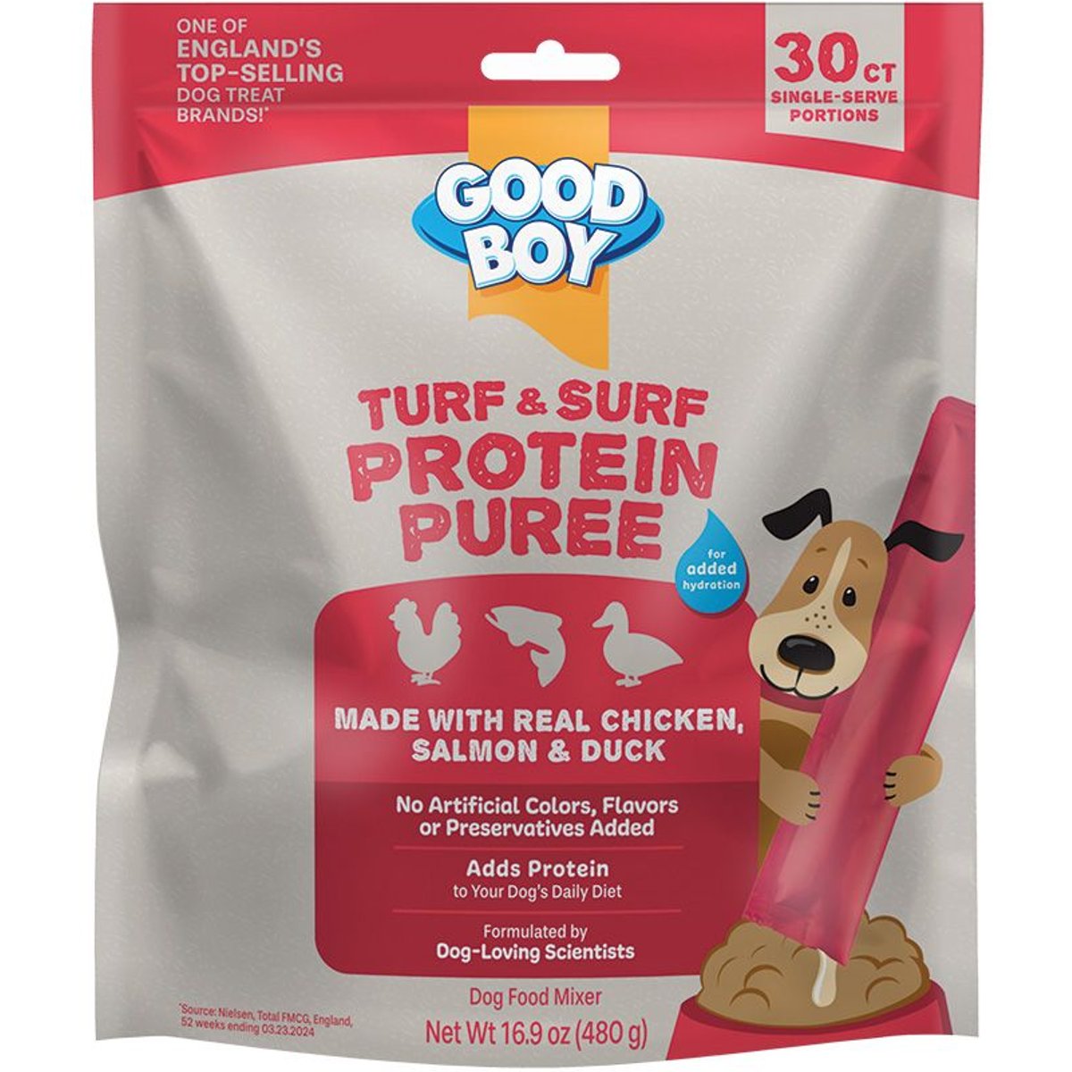 Good Boy Turf & Surf Chicken, Salmon, & Duck Puree Dog Food Topper, 30 count