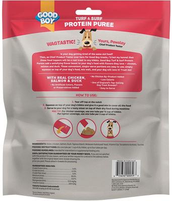 Show full view: Good Boy Turf & Surf Chicken, Salmon, & Duck Puree Dog Food Topper, 30 count slide 3 of 11