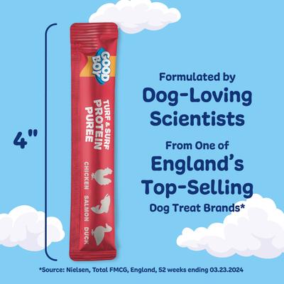 Show full view: Good Boy Turf & Surf Chicken, Salmon, & Duck Puree Dog Food Topper, 30 count slide 5 of 11