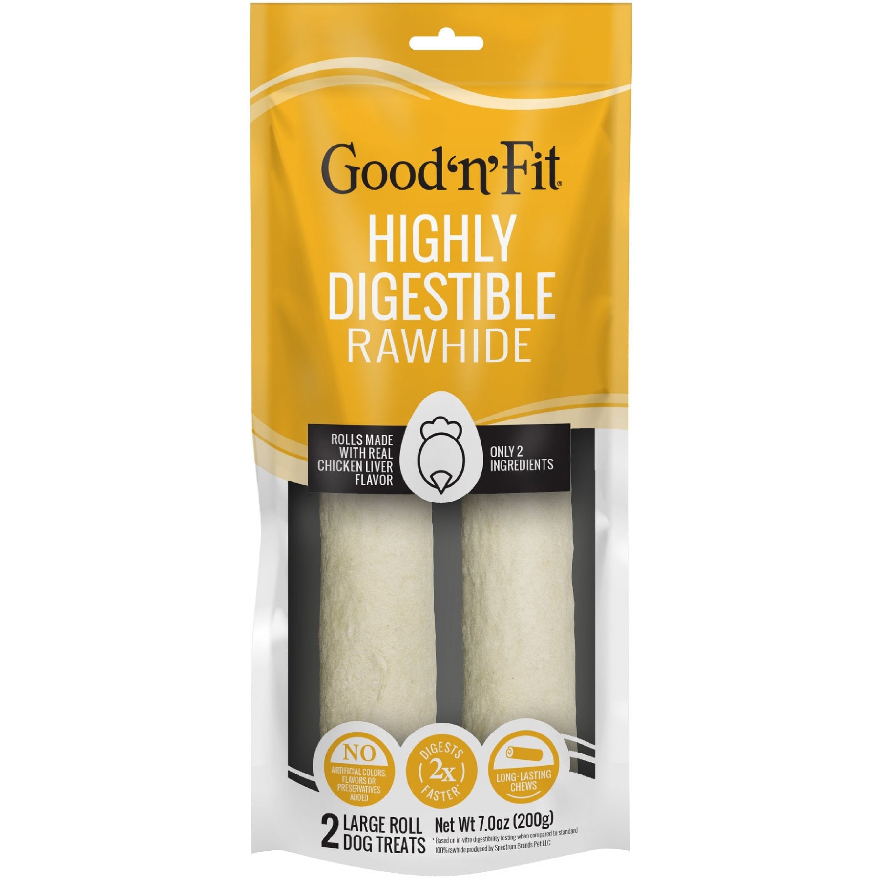Good 'n' Fun Long-Lasting Large Rolls Chicken Liver Flavor Rawhide Chew Dog Treats, 2 count
