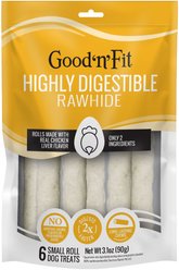 Good 'n' Fun Long-Lasting Small Rolls Chicken Liver Flavor Rawhide Chew Dog Treats, 6 count