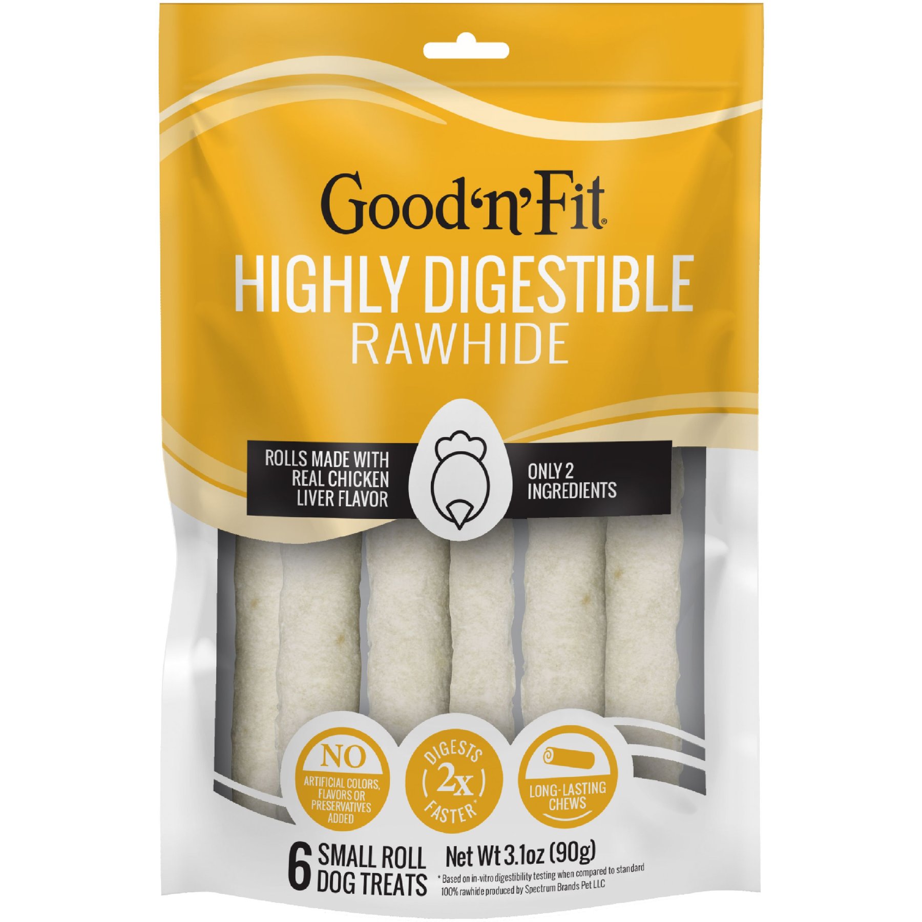 Good 'n' Fun Long-Lasting Small Rolls Chicken Liver Flavor Rawhide Chew Dog Treats, 6 count