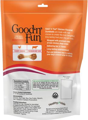 Show full view: Good 'n' Fun Dumbbells Chicken Flavor Dog Treat Chews, Small, 4-oz bag slide 3 of 6