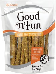 Good 'n' Fun Crunchy Sticks Chicken Flavor Dog Treat Chews, 20 count