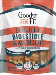 Good 'n' Fun Venison Highly Digestible Rawhide Dog Treat Rolls, Small, 10 count
