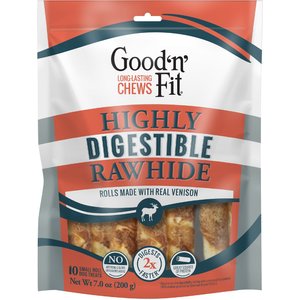Good 'n' Fun Venison Highly Digestible Rawhide Dog Treat Rolls, Small, 10 count