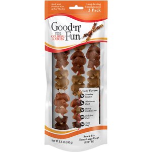 Good 'n' Fun Long-Lasting Triple Flavor Colossal Kabob Chicken, Duck, Chicken Liver, Pork & Beef Flavor Dog Treat Chew Kabobs, Large, 3 count