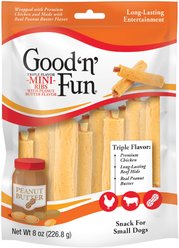 Good 'n' Fun Triple Flavor Mini Ribs Chicken, Beef & Peanut Butter Dog Treat Chews, Small, 8-oz bag