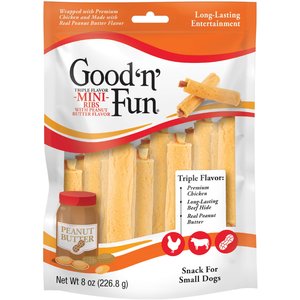 Good 'n' Fun Triple Flavor Mini Ribs Chicken, Beef & Peanut Butter Dog Treat Chews, Small, 8-oz bag