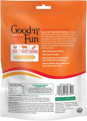 Show full view: Good 'n' Fun Triple Flavor Mini Ribs Chicken, Beef & Peanut Butter Dog Treat Chews, Small, 8-oz bag slide 3 of 9