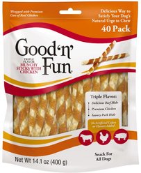 Good 'n' Fun Chicken Wrapped Triple Flavor Munchy Sticks Chicken, Pork Hide & Beef Hide Dog Treat Chews, 40 count