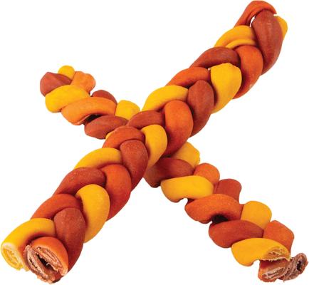 Show full view: Good 'n' Fun Long-Lasting Triple Flavor Braids 9-in Pork, Chicken & Peanut Butter Dog Treat Chews, Large, 4 count slide 5 of 10