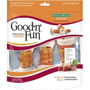 Good 'n' Fun Triple Flavor 6-in Pork, Beef & Chicken Dog Treat Chew Bones, 3 count