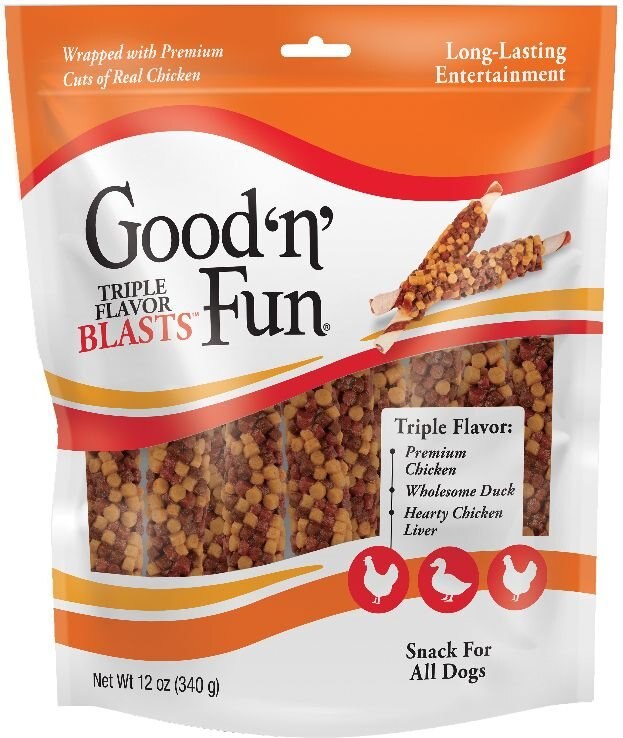 Good 'n' Fun Triple Flavor Blasts Chicken, Duck & Chicken Liver Dog Treat Chews