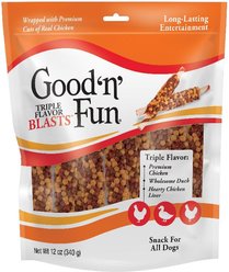 Good 'n' Fun Triple Flavor Blasts Chicken, Duck & Chicken Liver Dog Treat Chews, 12-oz bag slide 1 of 8