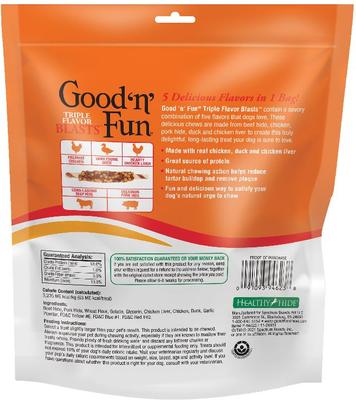 Show full view: Good 'n' Fun Triple Flavor Blasts Chicken, Duck & Chicken Liver Dog Treat Chews, 12-oz bag slide 3 of 9