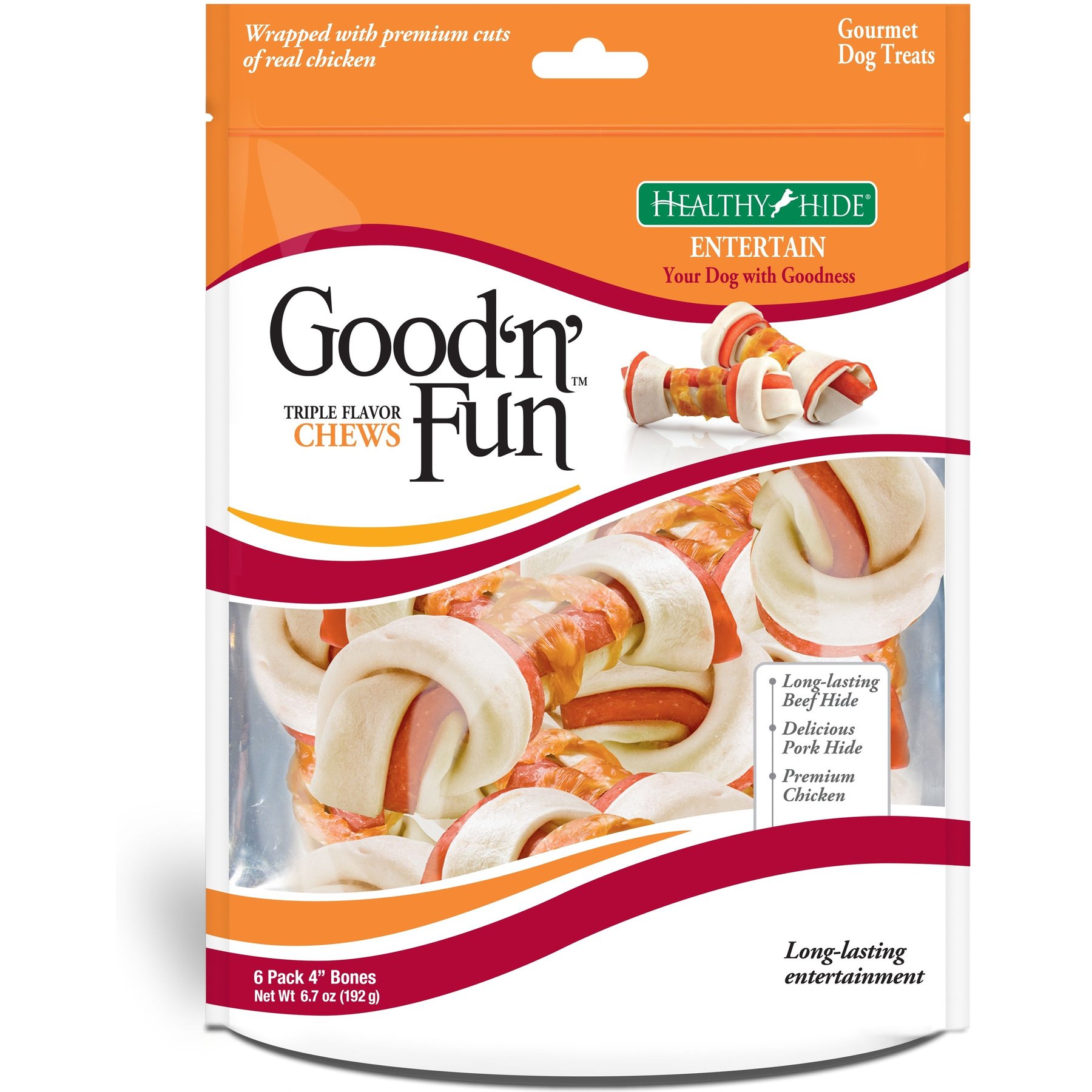 Good 'n' Fun Triple Flavor Beef, Pork & Chicken Dog Chews, Small, 6 ct