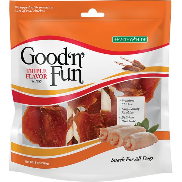 Good 'n' Fun Chicken Wrapped Triple Flavor Munchy Sticks Chicken, Pork Hide & Beef Hide Dog Treat Chews