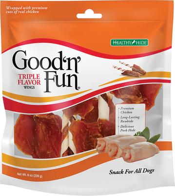 Show full view: Good 'n' Fun Triple Flavor Wings Chicken, Pork & Beef Hide Dog Chews, 8-oz bag slide 1 of 7