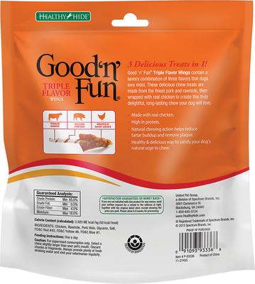 Show full view: Good 'n' Fun Triple Flavor Wings Chicken, Pork & Beef Hide Dog Chews, 8-oz bag slide 3 of 7