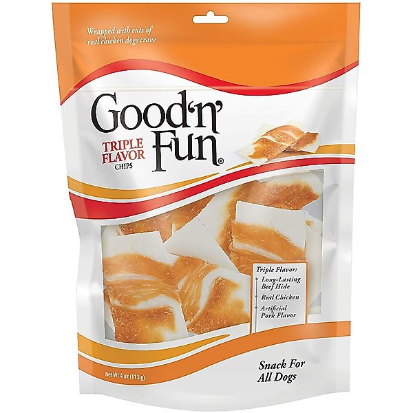 Good 'n' Fun Chicken Wrapped Triple Flavor Rawhide Chips Pork, Chicken & Beef Dog Treat Chews