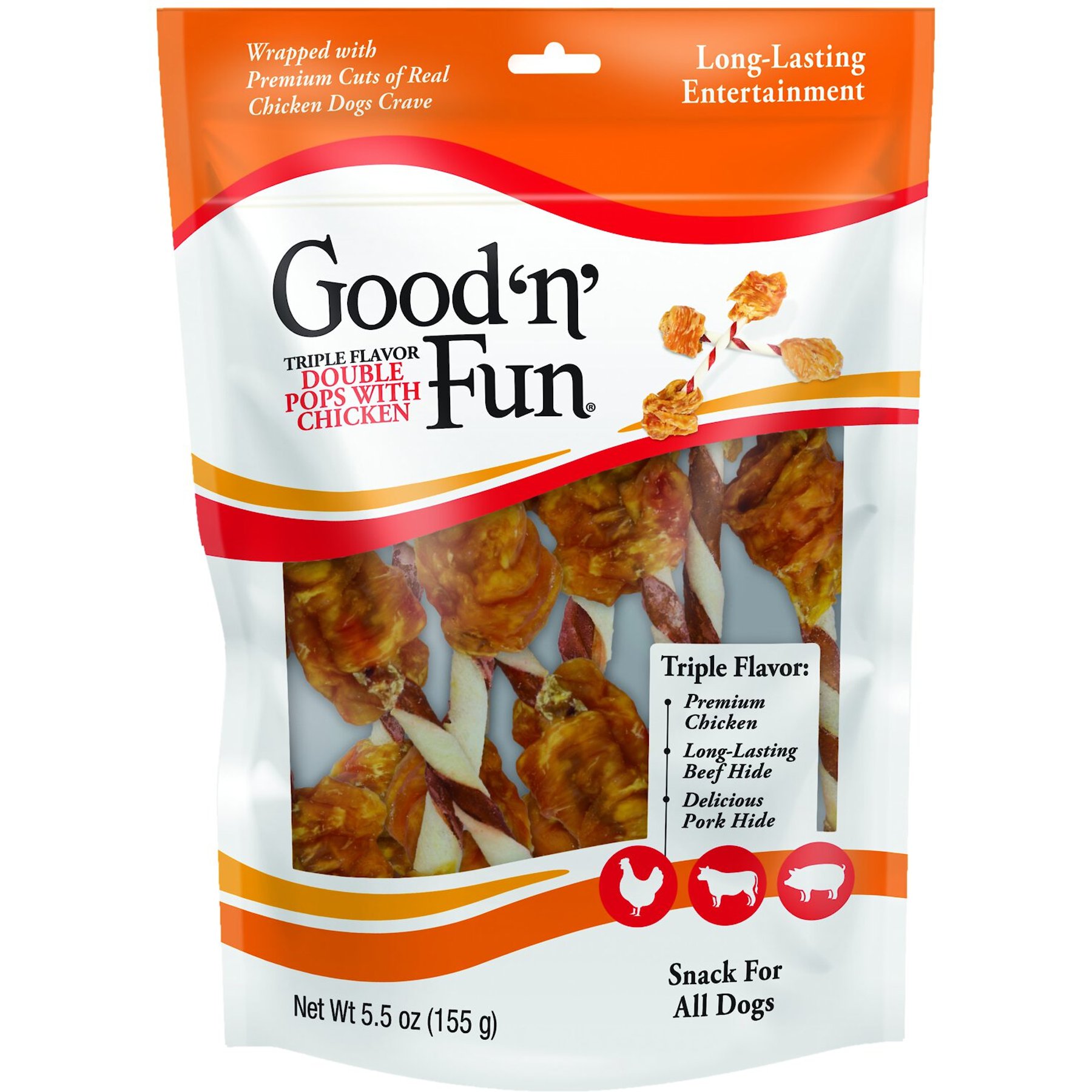 Good 'n' Fun Triple Flavor Double Pops Pork, Chicken & Beef Dog Treat Chews, 5.5-oz bag
