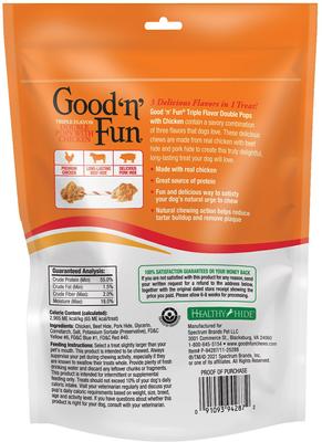 Show full view: Good 'n' Fun Triple Flavor Double Pops Pork, Chicken & Beef Dog Treat Chews, 5.5-oz bag slide 3 of 8