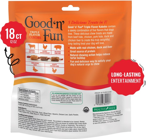 Good 'n' Fun Triple Flavor Kabobs Chicken, Duck & Chicken Liver Dog Chews
