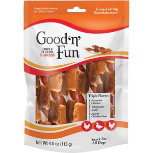 Good 'n' Fun Triple Flavor Kabobs Chicken, Duck & Chicken Liver Dog Treat Chews, 6 count