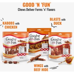 Good 'n' Fun Triple Flavor Kabobs Chicken, Duck & Chicken Liver Dog Treat Chews, 4-oz bag