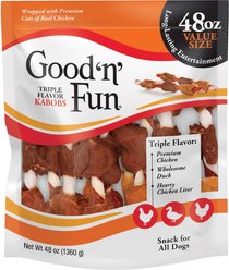 Good 'n' Fun Triple Flavor Kabobs Chicken, Duck & Chicken Liver Dog Treat Chews, 72 count