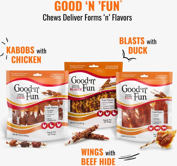 Good 'n' Fun Triple Flavor Kabobs Chicken, Duck & Chicken Liver Dog Chews