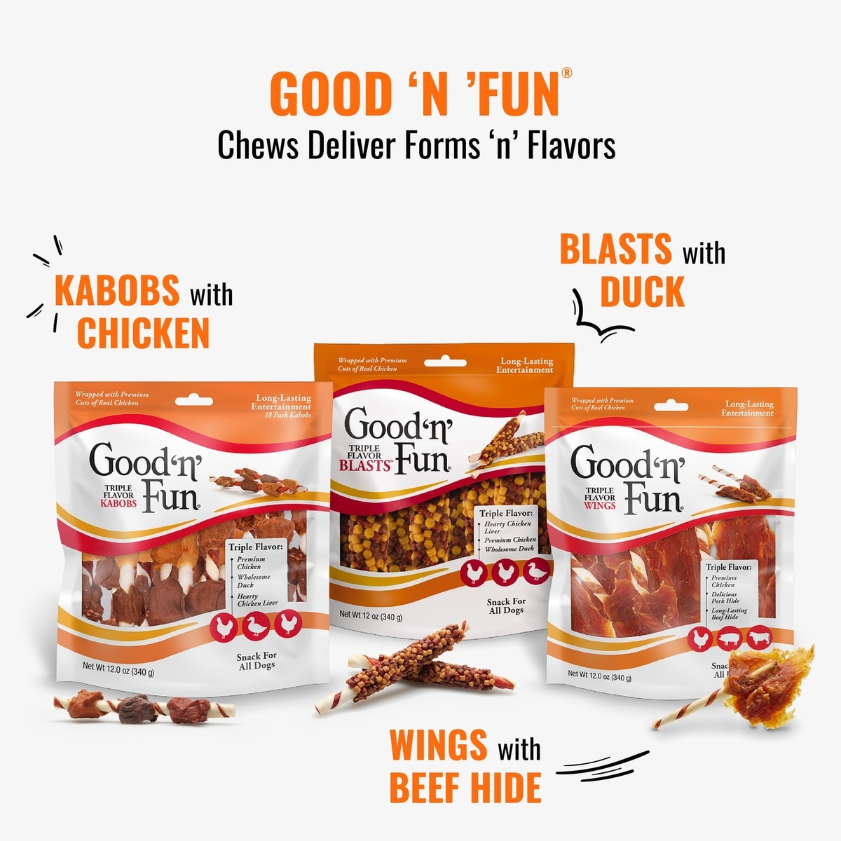 GOOD 'N' FUN Triple Flavor Kabobs Chicken, Duck & Chicken Liver Dog ...