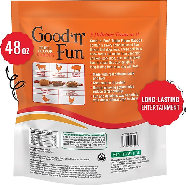 Good 'n' Fun Triple Flavor Kabobs Chicken, Duck & Chicken Liver Dog Chews