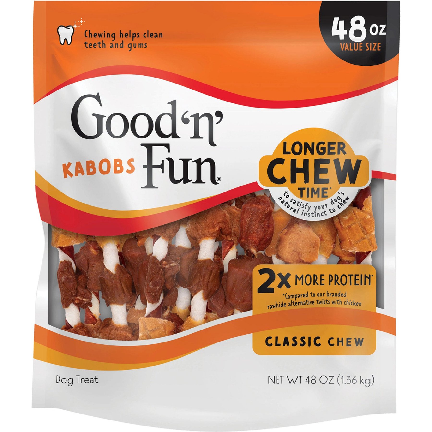 Good 'n' Fun Triple Flavor Kabobs Chicken, Duck & Chicken Liver Dog Treat Chews, 48-oz bag