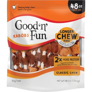 Good 'n' Fun Triple Flavor Kabobs Chicken, Duck & Chicken Liver Dog Treat Chews, 48-oz bag