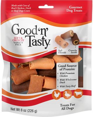Show full view: Good 'n' Fun Triple Flavor Kabobs Chicken, Duck & Chicken Liver + Good 'n' Tasty Soft & Crunchy Variety Pack Dog Treats slide 6 of 9