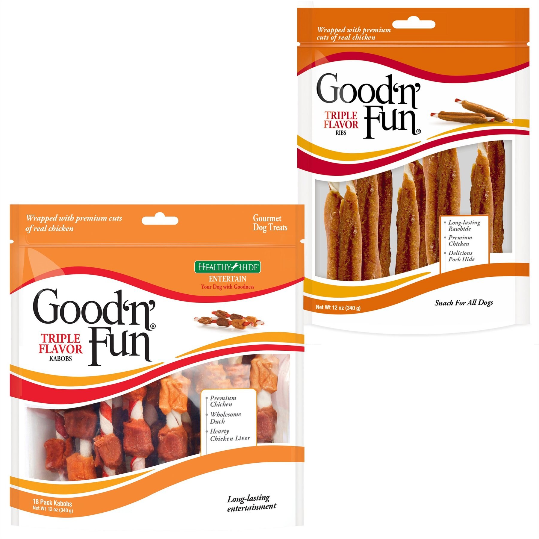 Good 'n' Fun Triple Flavor Kabobs Chicken, Duck & Chicken Liver + Ribs Beef, Pork & Chicken Sticks Dog Chews