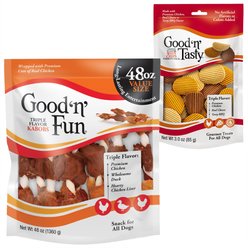 Good 'n' Fun Triple Flavor Kabobs Rawhide Dental Chews + Good 'n' Tasty Triple Flavor Wavy Chips Variety Pack Dog Treats